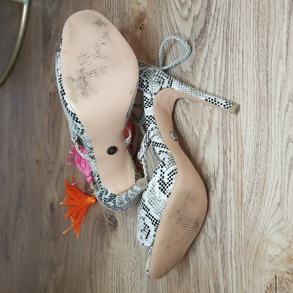 Daisy Street Womens Snake Print Open Toe Heels With Tassel Ties Size 5 - Picture 6 of 14